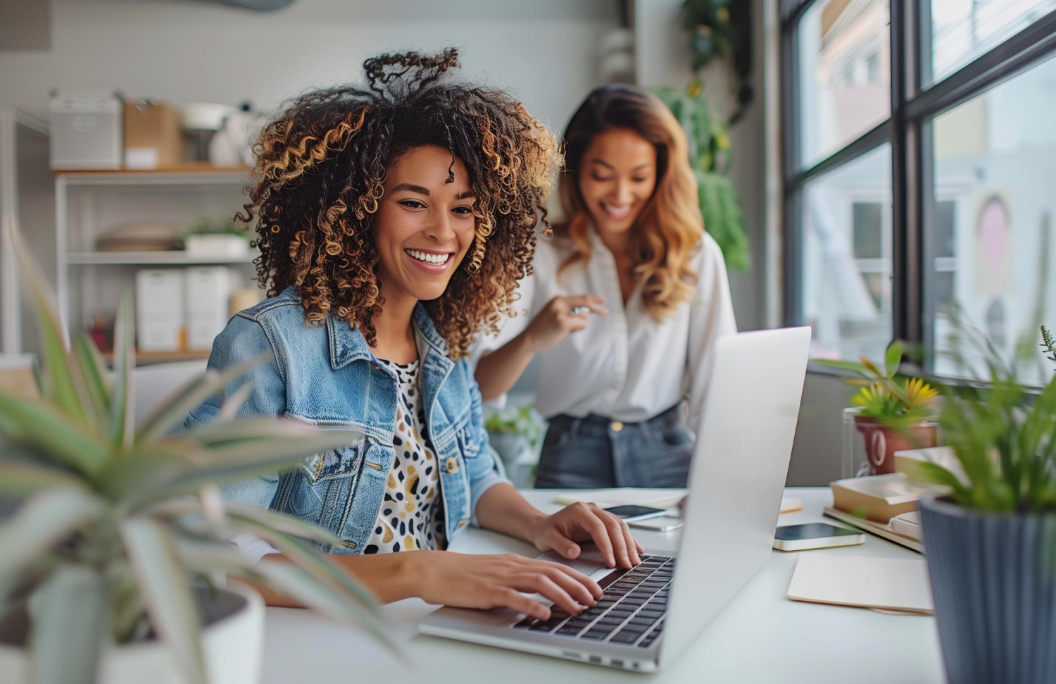 duas mulheres em ambiente corporativo trabalhando